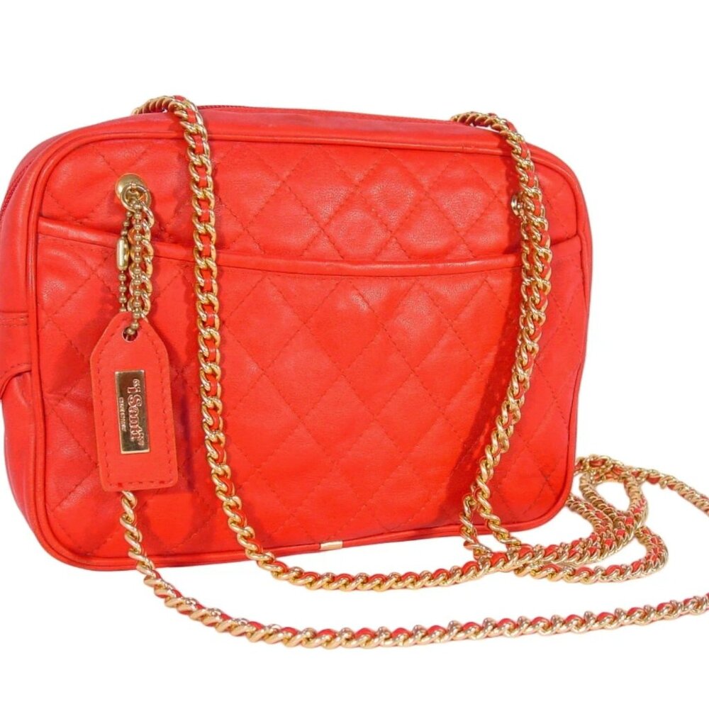 I SANTI Milano Classic Quilted Red Leataher Gold Chain Shoulder Bag - ITALY